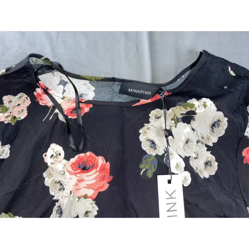 Minkpink Lightweight Moon Flower Crop Top. Black Floral, Women's L NWT $52! - Picture 2 of 5